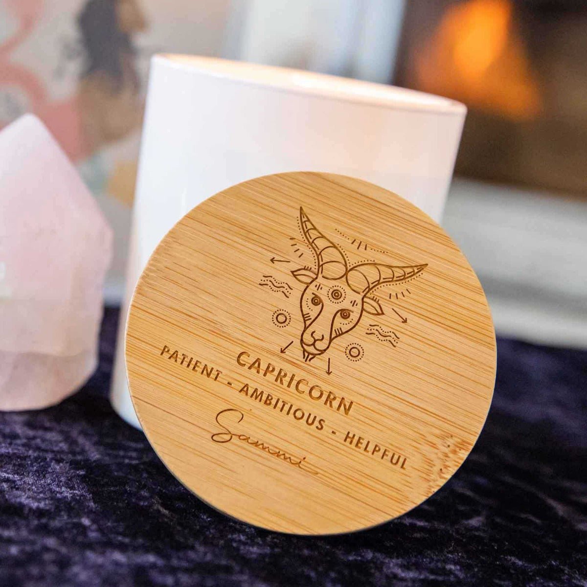 Engraved Wooden Lid Zodiac Soy Candle Capricorn with Wood Wick