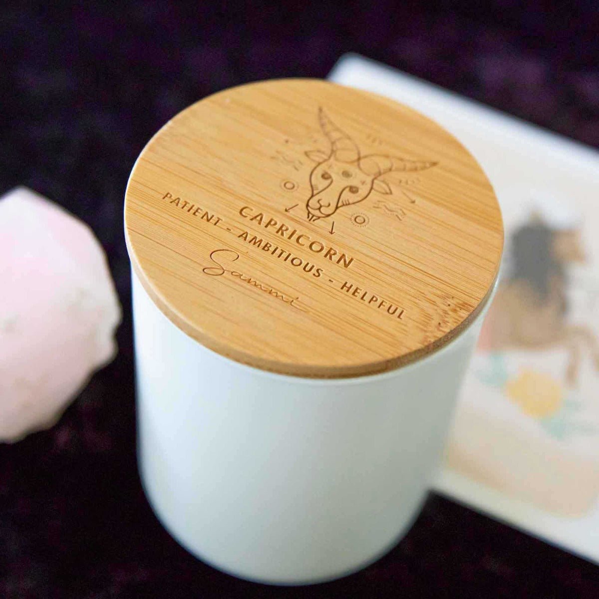 Engraved Wooden Lid Zodiac Soy Candle Capricorn with Wood Wick