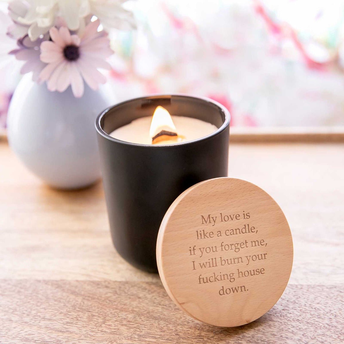 Engraved Wood Wick Soy Candle with Wooden Lid Inappropriate Gift