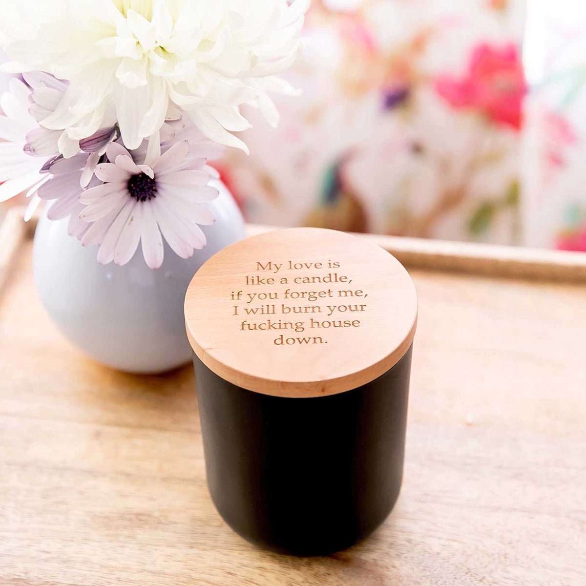 Engraved Wood Wick Soy Candle with Wooden Lid Inappropriate Gift