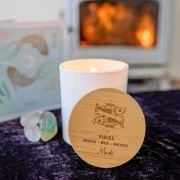 Engraved Wooden Lid Zodiac Soy Candle Pisces with Wood Wick
