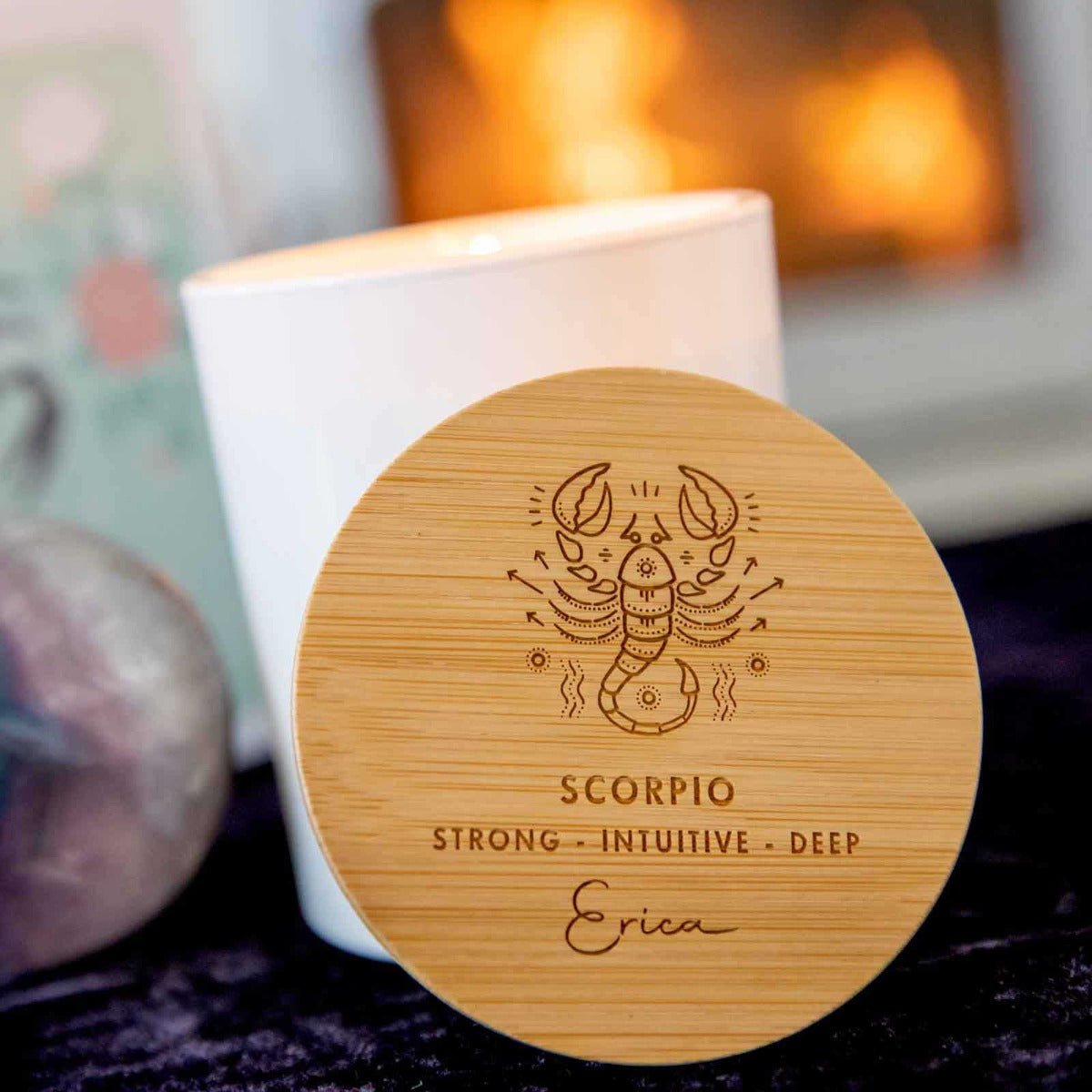 Engraved Wooden Lid Zodiac Soy Candle Scorpio with Wood Wick