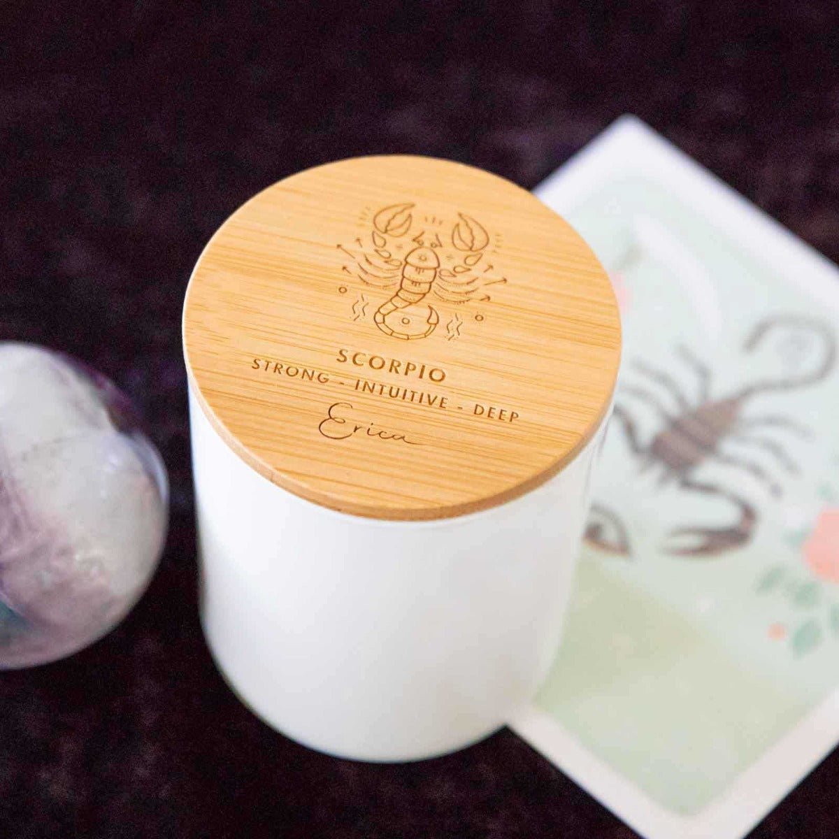 Engraved Wooden Lid Zodiac Soy Candle Scorpio with Wood Wick