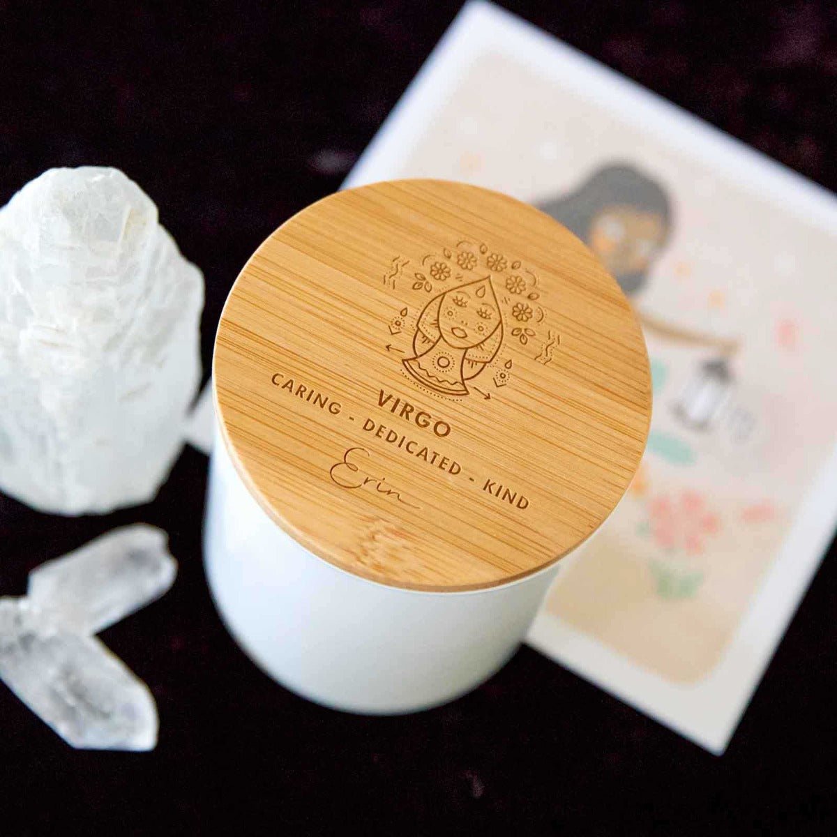 Engraved Wooden Lid Zodiac Soy Candle Virgo with Wood Wick