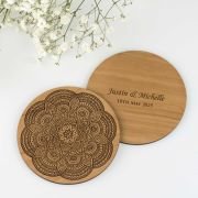 Engraved Mandala Inspired Wooden Wedding Coaster