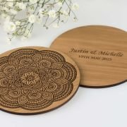 Engraved Mandala Inspired Wooden Wedding Coaster