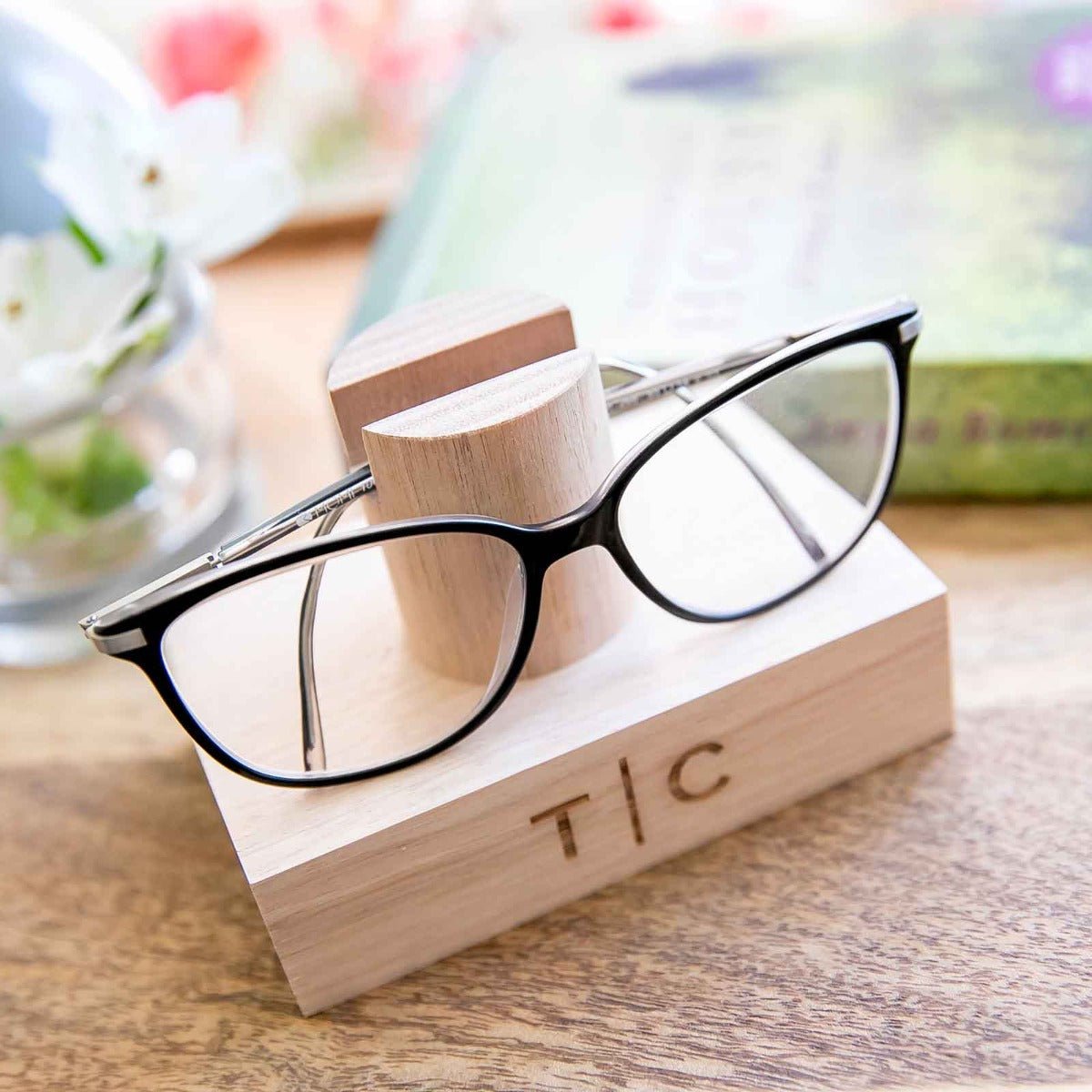 Engraved Tasmanian Oak Reading Glasses Stand Birthday Gift