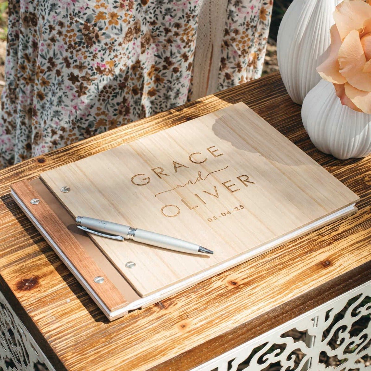 Engraved Wooden Wedding Guest Signing Book
