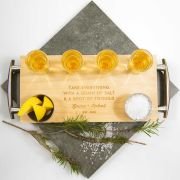Engraved Wooden Handled Serving Board with Shot Glasses and Condiment Cups