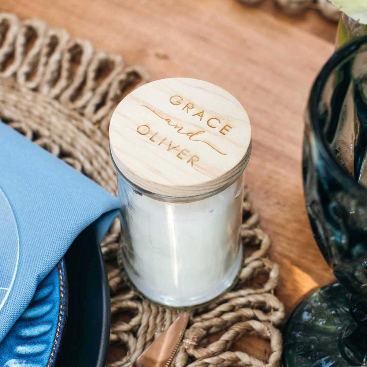 Engraved Wooden Lid Palm Wax Wedding Candle