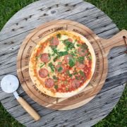Engraved Acacia Wood Pizza Board with Pizza Wheel Cutter
