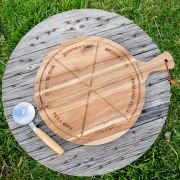 Engraved Acacia Wood Pizza Board with Pizza Wheel Cutter