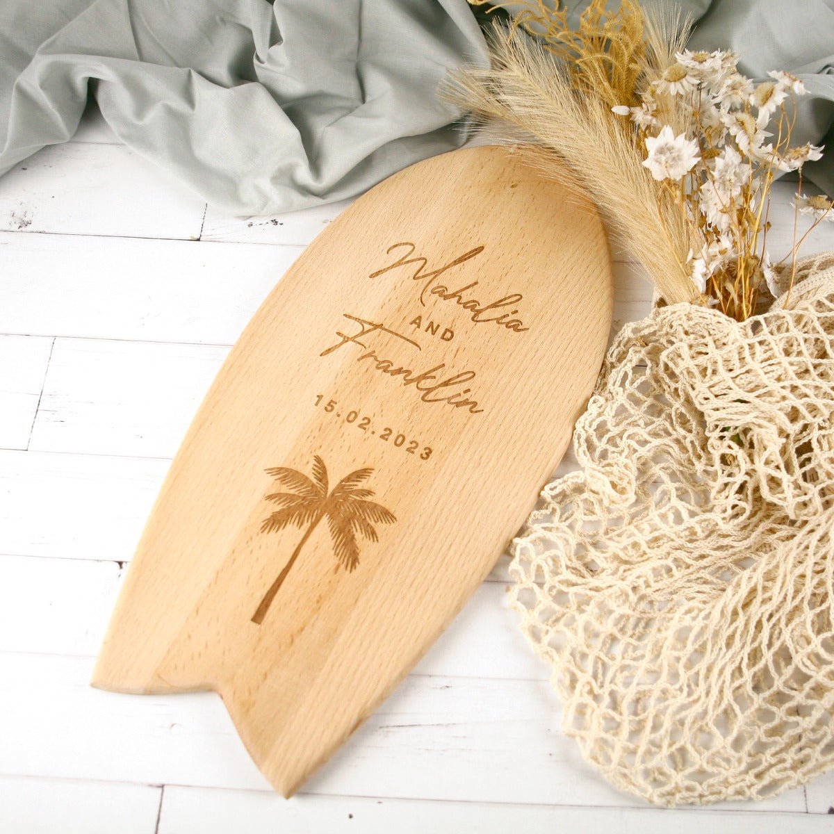 Engraved Wooden Surfboard Wedding Sign Gift