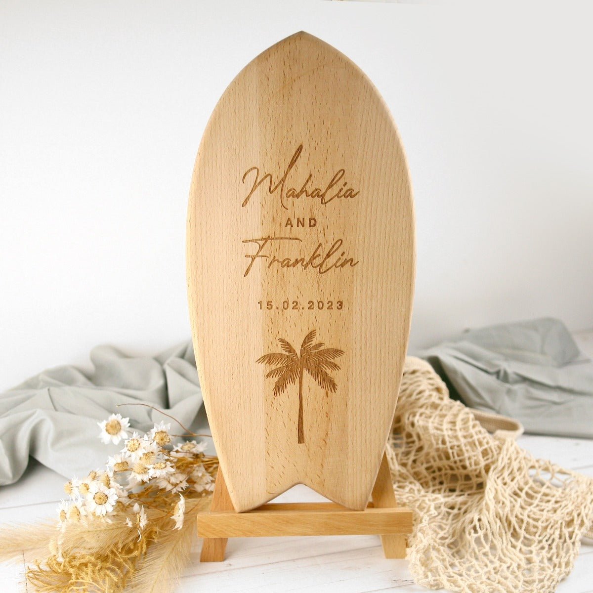 Engraved Wooden Surfboard Wedding Sign Gift