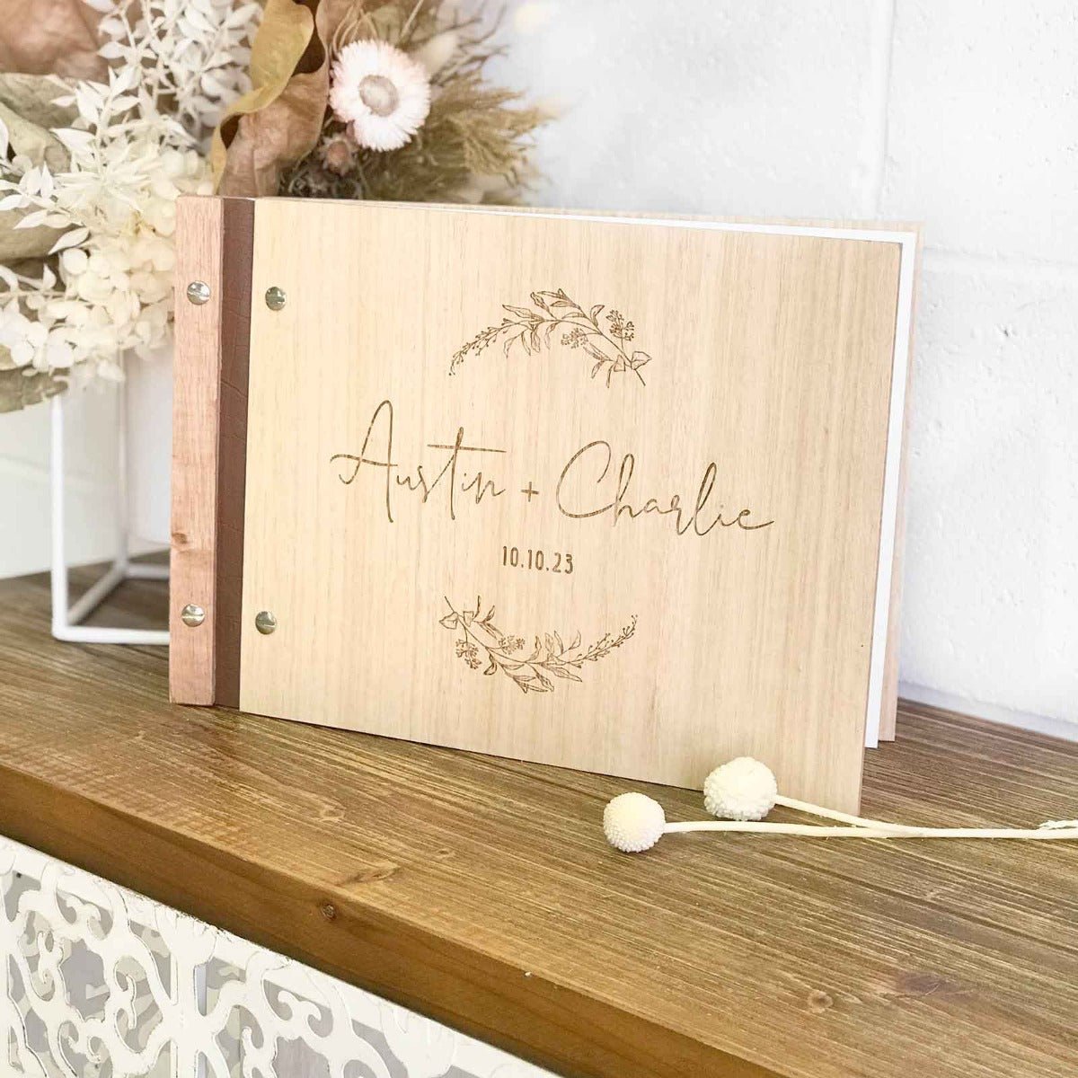Engraved Wooden Wedding Guest Book