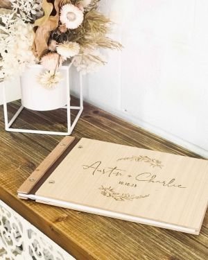 Engraved Wooden Wedding Guest Book
