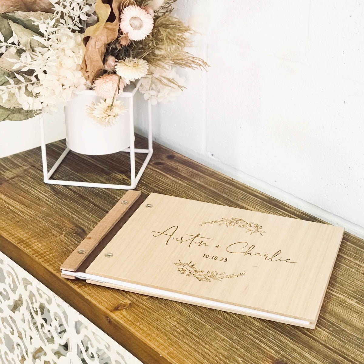 Engraved Wooden Wedding Guest Book