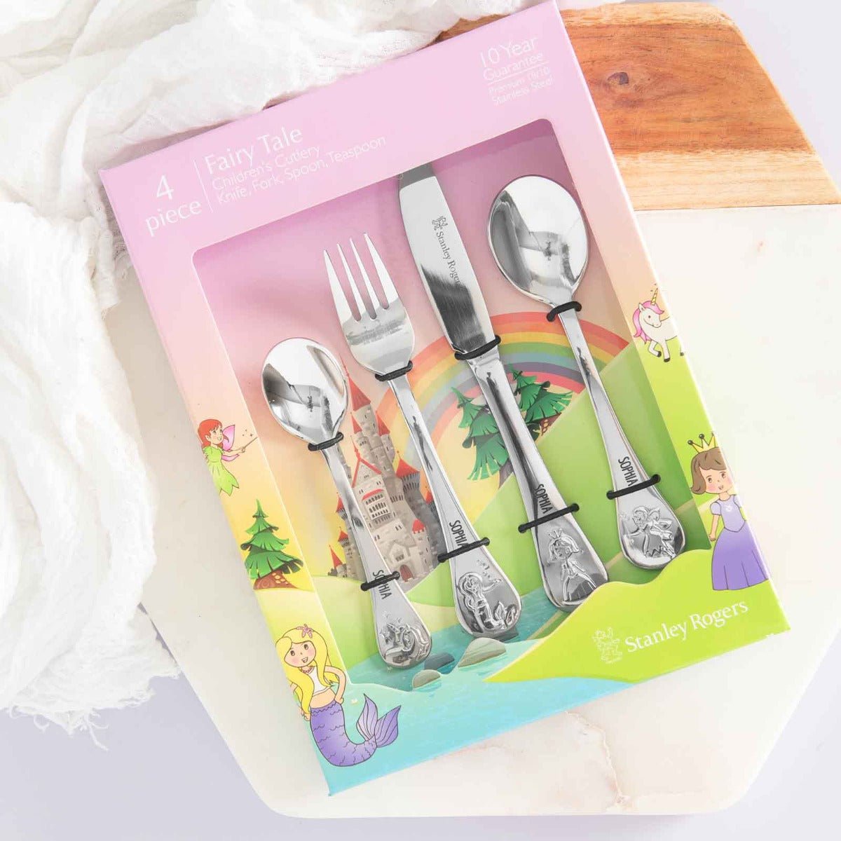Engraved Stainless Steel Children’s Cutlery 4 Piece Set Fairy Tale
