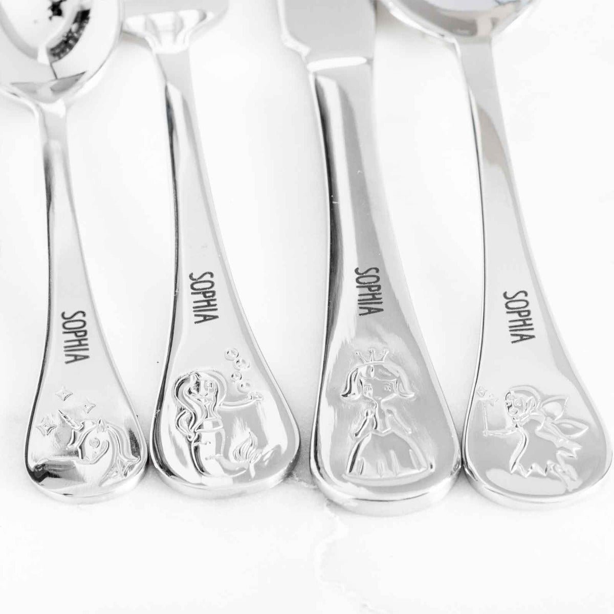 Engraved Stainless Steel Children’s Cutlery 4 Piece Set Fairy Tale