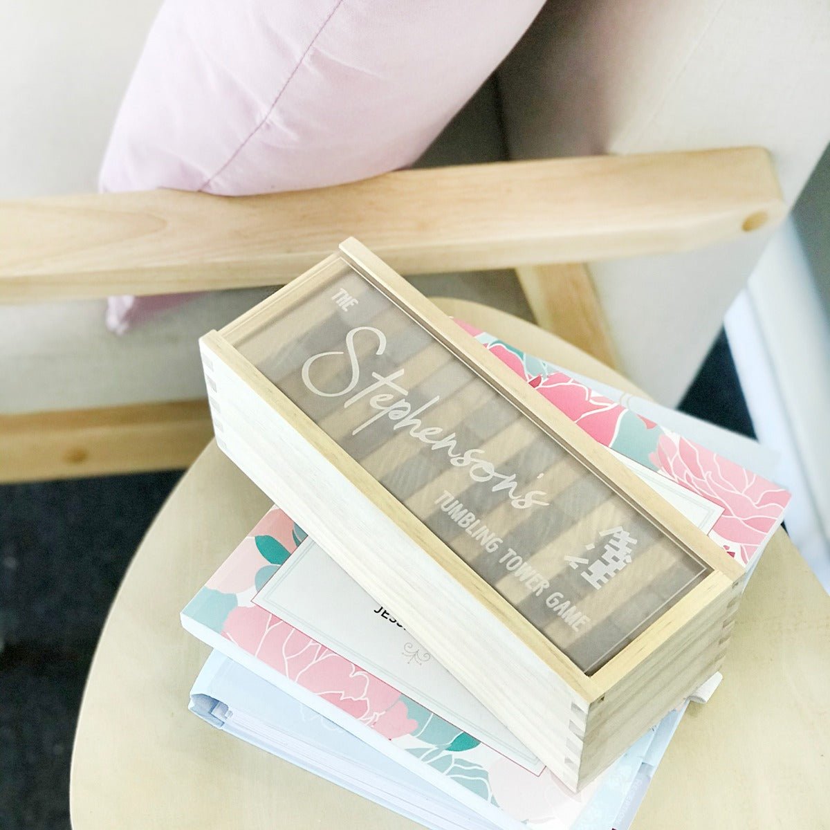 Engraved Wooden Tumbling Tower Family Game