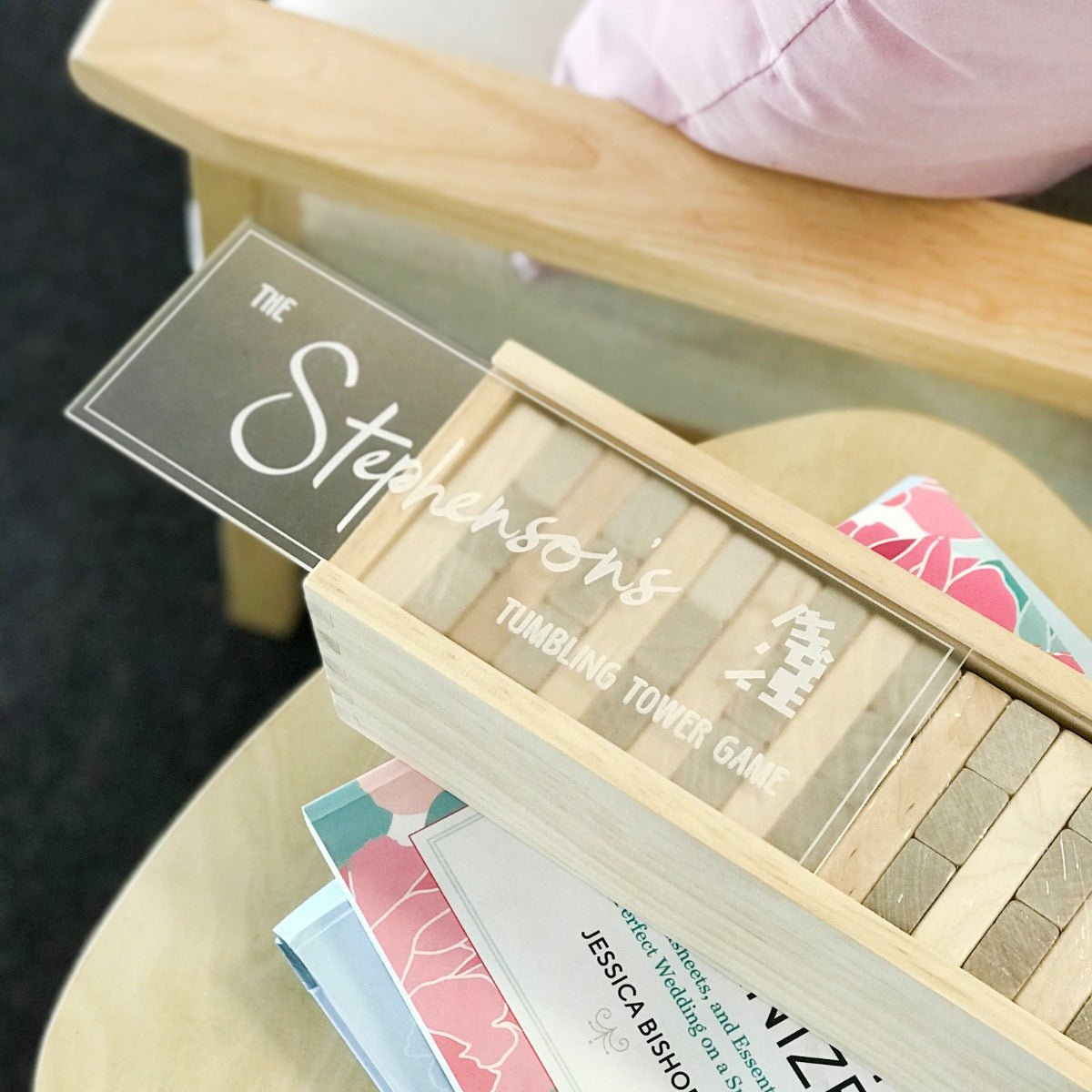 Engraved Wooden Tumbling Tower Family Game