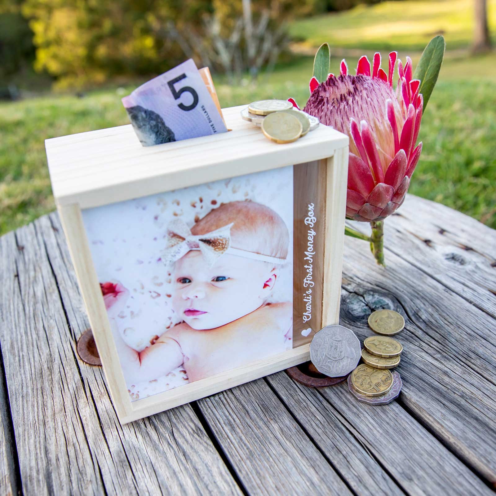 Photo Printed Child’s First Wooden Money Box