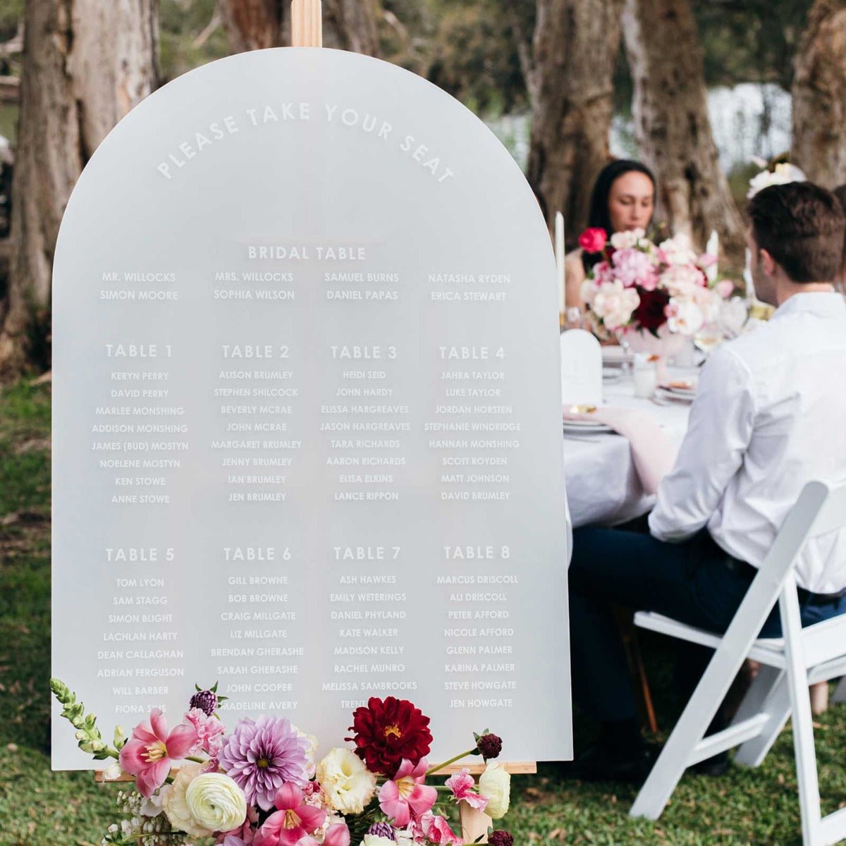 Printed A1 Size Frosted Acrylic Arch Wedding Seating Chart