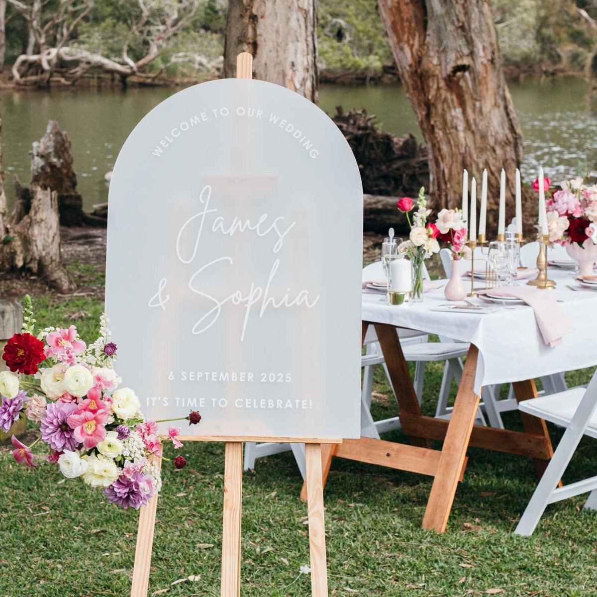 Printed A1 Size Frosted Acrylic Arch Wedding Welcome Sign