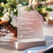 Engraved Frosted Acrylic Sail Menu with Wooden Base