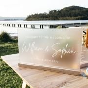 Engraved Acrylic Wedding Sign with Wooden Base