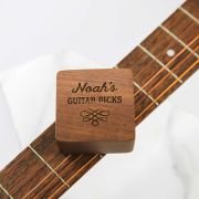 Silver Guitar Picks with Engraved Wooden Keepsake Box