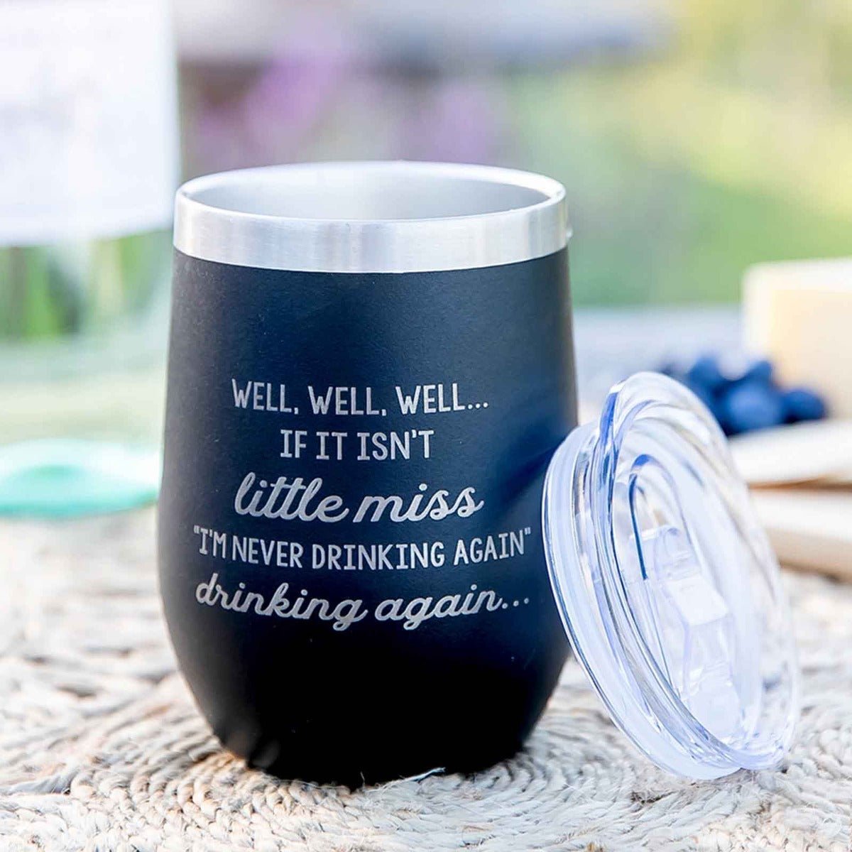 I’m Never Drinking Again Engraved Matte Black 350ml Wine Sipper Silver Rim