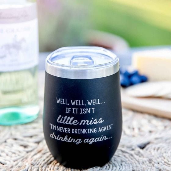 I’m Never Drinking Again Engraved Matte Black 350ml Wine Sipper Silver Rim