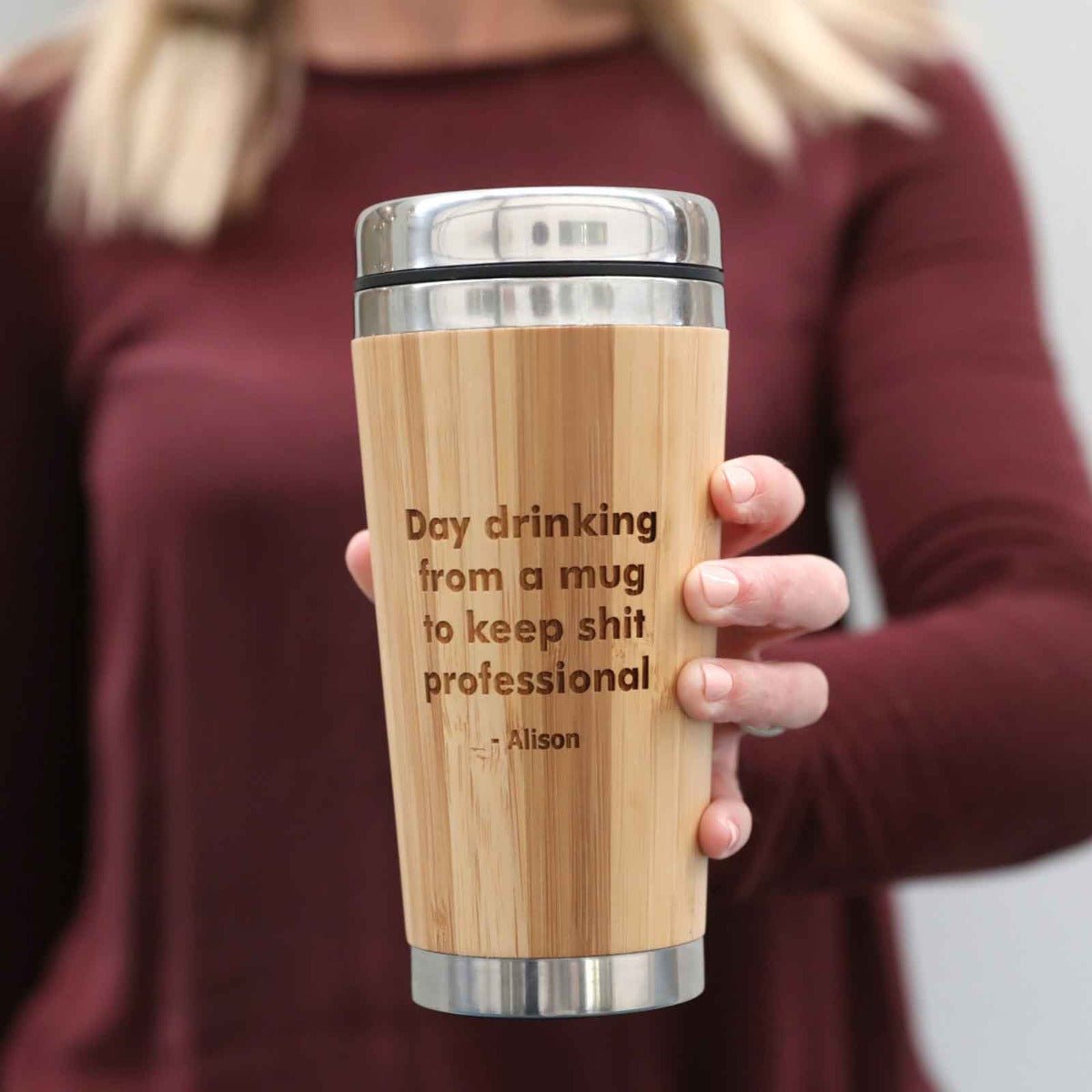 Day Drinking Engraved Wooden Bamboo 400ml Travel Mug