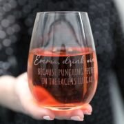 Punching People In The Face Stemless Wine Glass