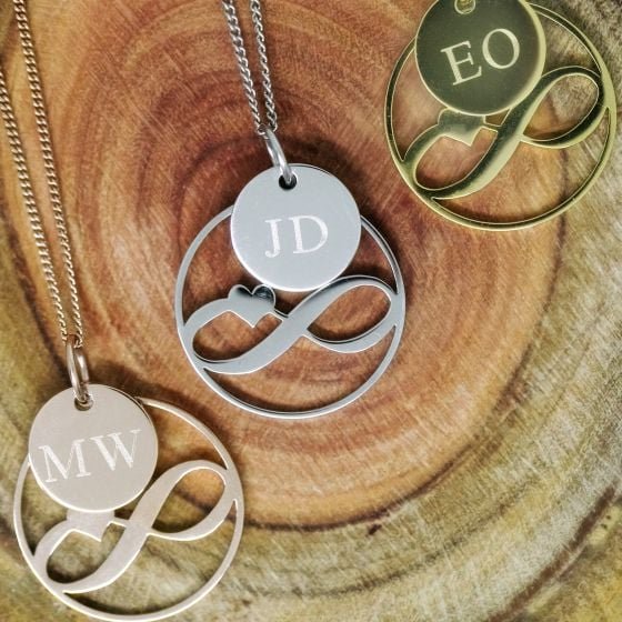 Heart Infinity Necklace with Engraved Initial Pendant