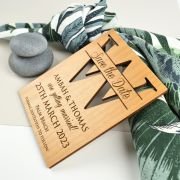 Laser Cut and Engraved Wooden Save the Date