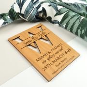 Laser Cut and Engraved Wooden Save the Date