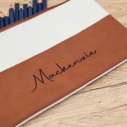 Engraved Tan Leatherette Pencil Case
