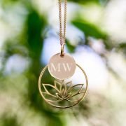 Lotus Necklace with Engraved Initial Pendant