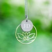 Lotus Necklace with Engraved Initial Pendant