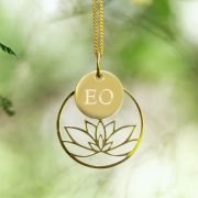 Lotus Necklace with Engraved Initial Pendant