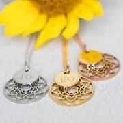 Mandala Necklace with Engraved Initial Pendant
