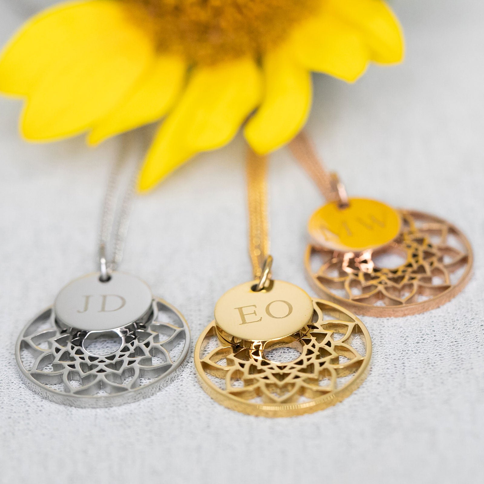 Mandala Necklace with Engraved Initial Pendant