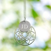 Mandala Necklace with Engraved Initial Pendant