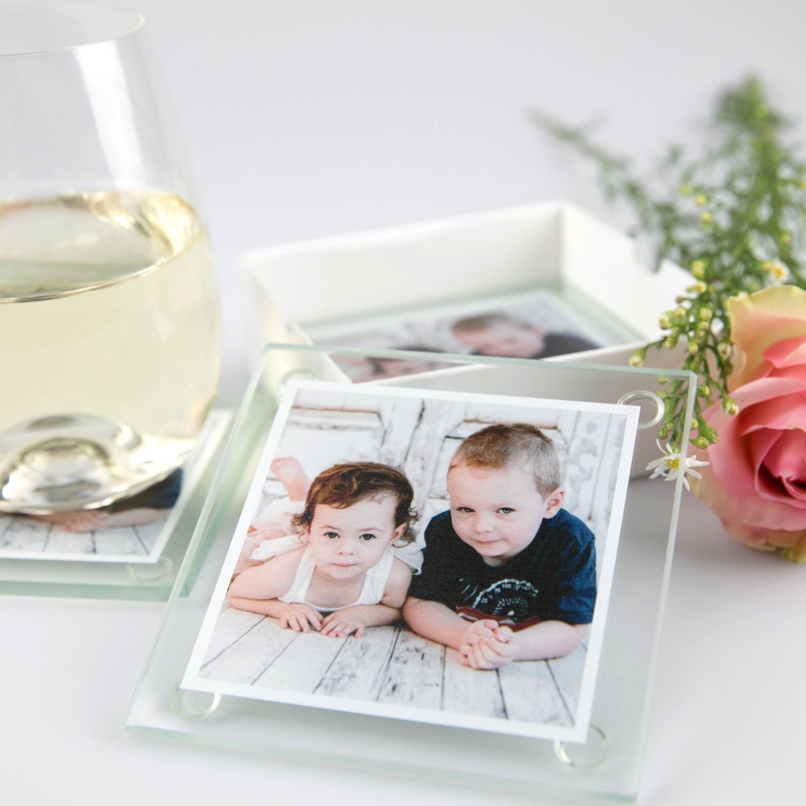 Christmas Photo Printed Glass Coaster Set