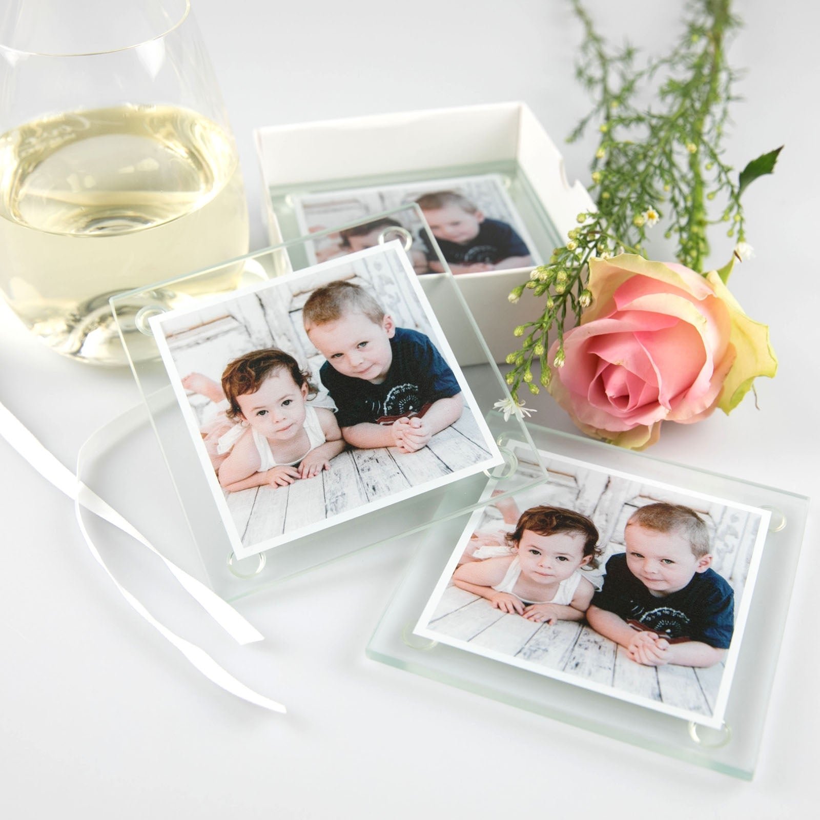 Christmas Photo Printed Glass Coaster Set