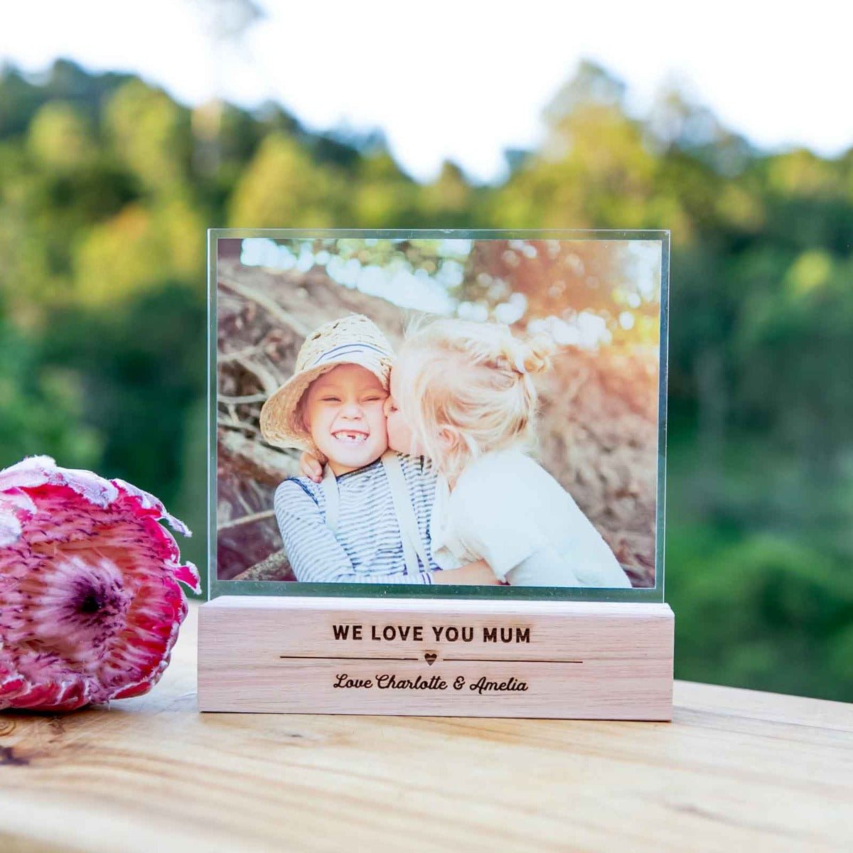 Acrylic Photo Print with Engraved Wooden Base