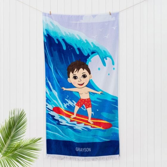 Embroidered Surfer Beach Towel