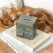 Engraved Pewter Alphabet Cube Money Box